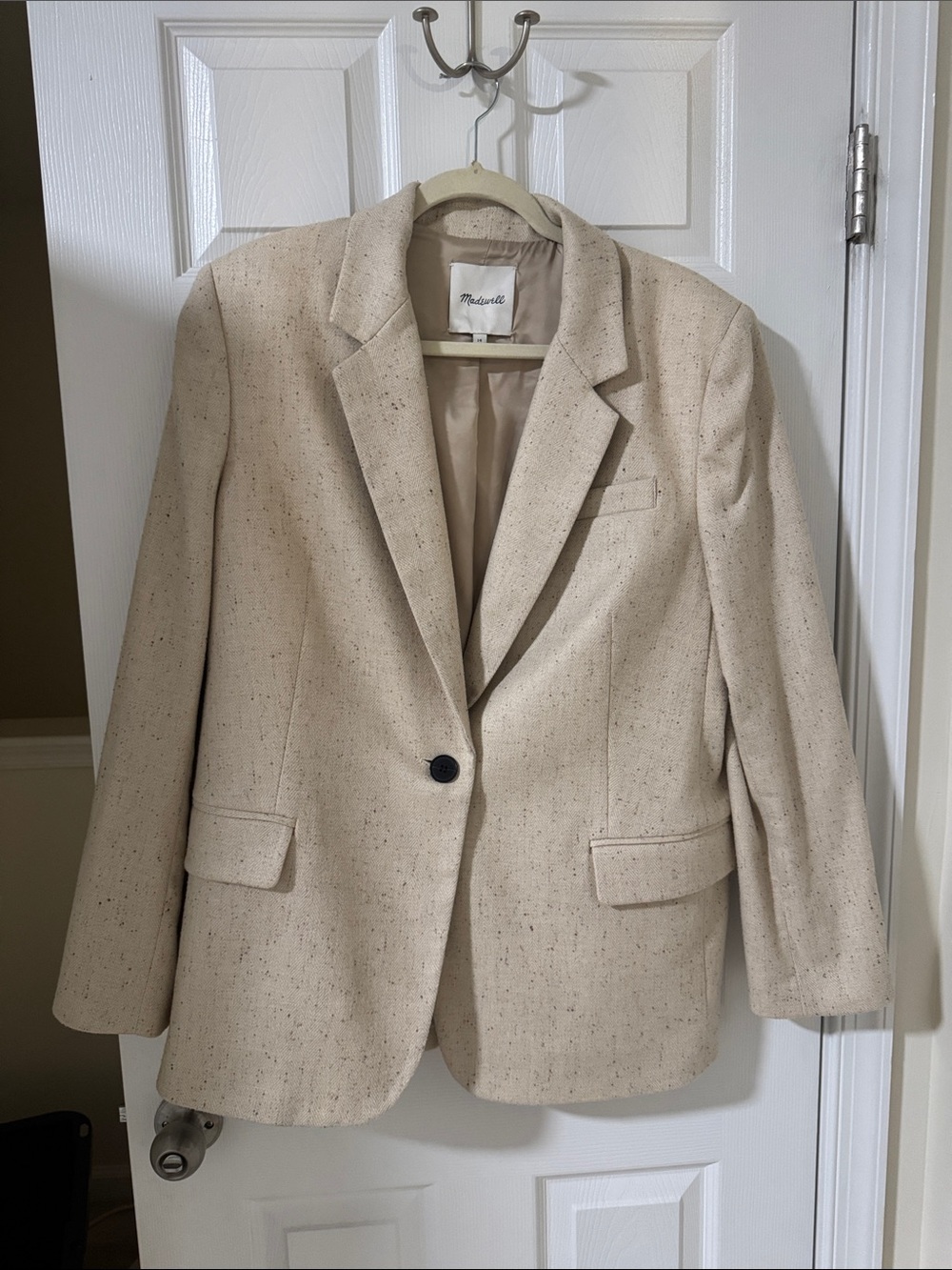 Like new! Madewell Women's Cream Tweed Single-Button Blazer - size 14